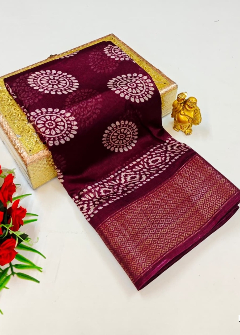 Dailywear cotton sarees premium look lightweight comfortable wear - WINE COLOUR (8)