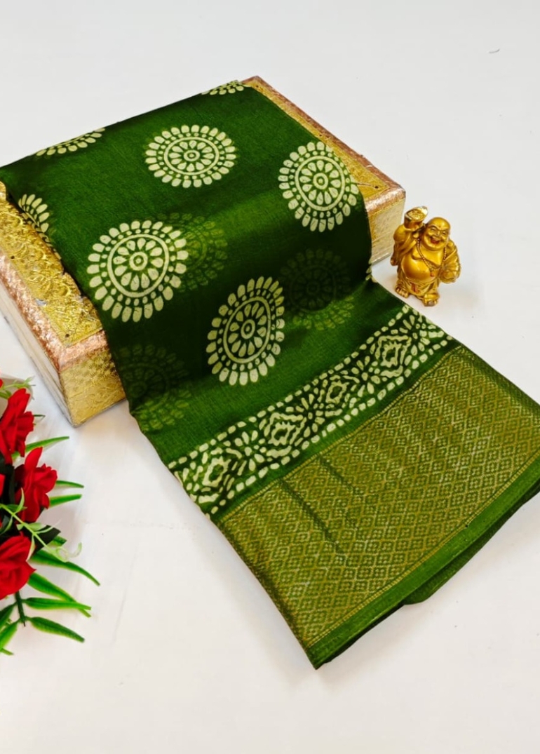 Dailywear cotton sarees premium look lightweight comfortable wear - MEHENDHI GREEN (10)
