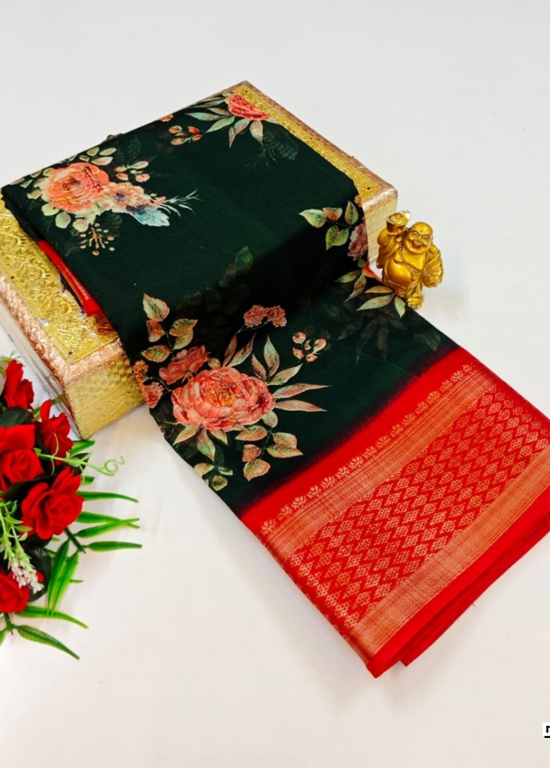 Dailywear cotton sarees premium look lightweight comfortable wear - BOTTLE GREEN (9)