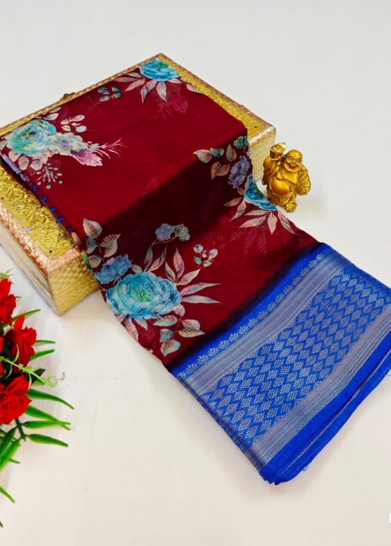 Dailywear cotton sarees premium look lightweight comfortable wear - MERUN (1)