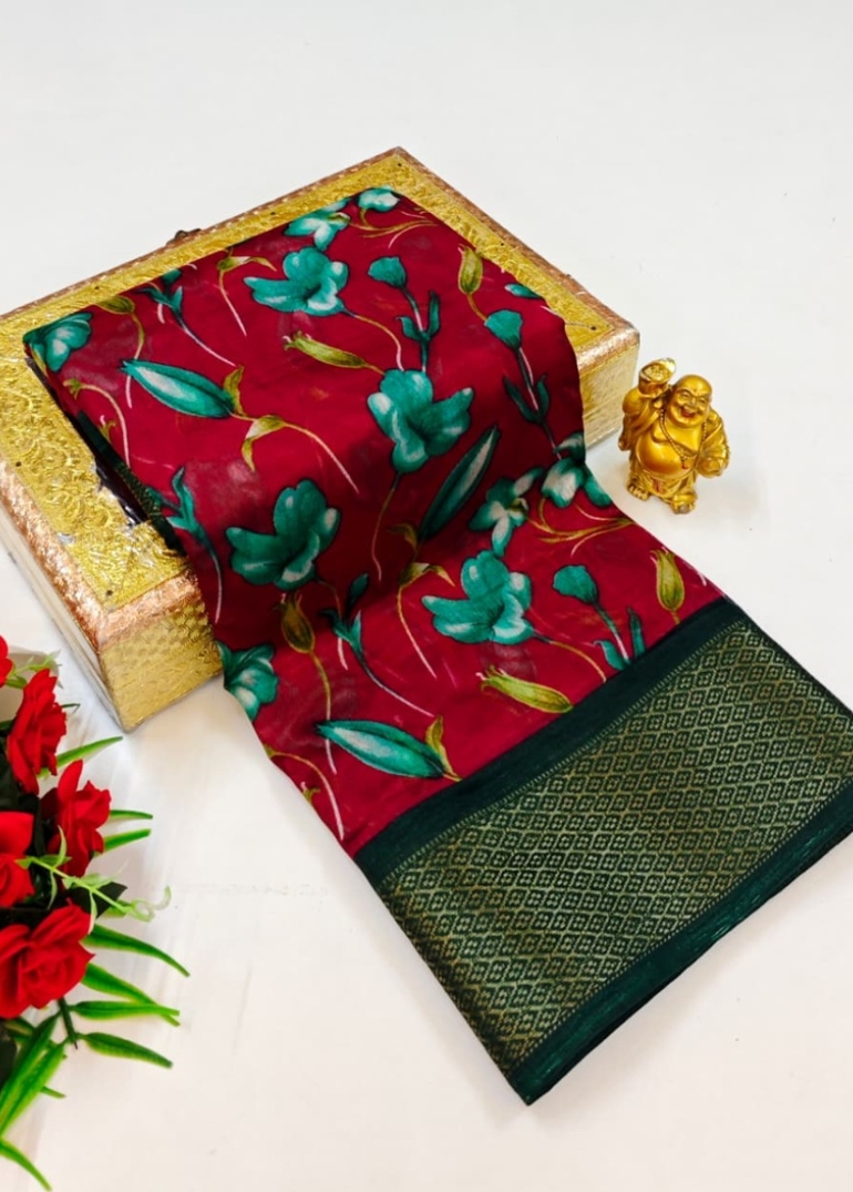 Dailywear cotton sarees premium look lightweight comfortable wear - MAROON COLOR (9)