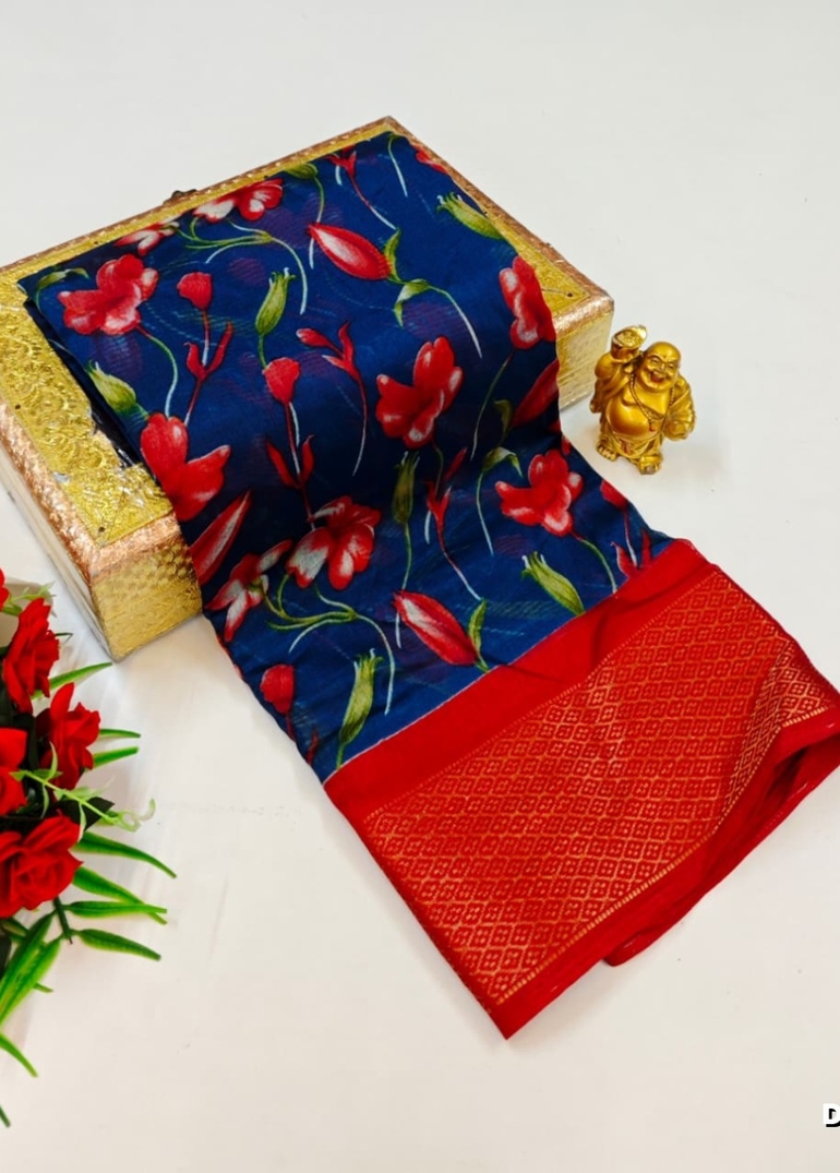 Dailywear cotton sarees premium look lightweight comfortable wear - PEACKOK BLUE (7)