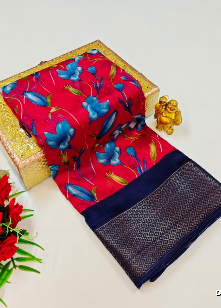 Dailywear cotton sarees premium look lightweight comfortable wear - DARK PINK (10)