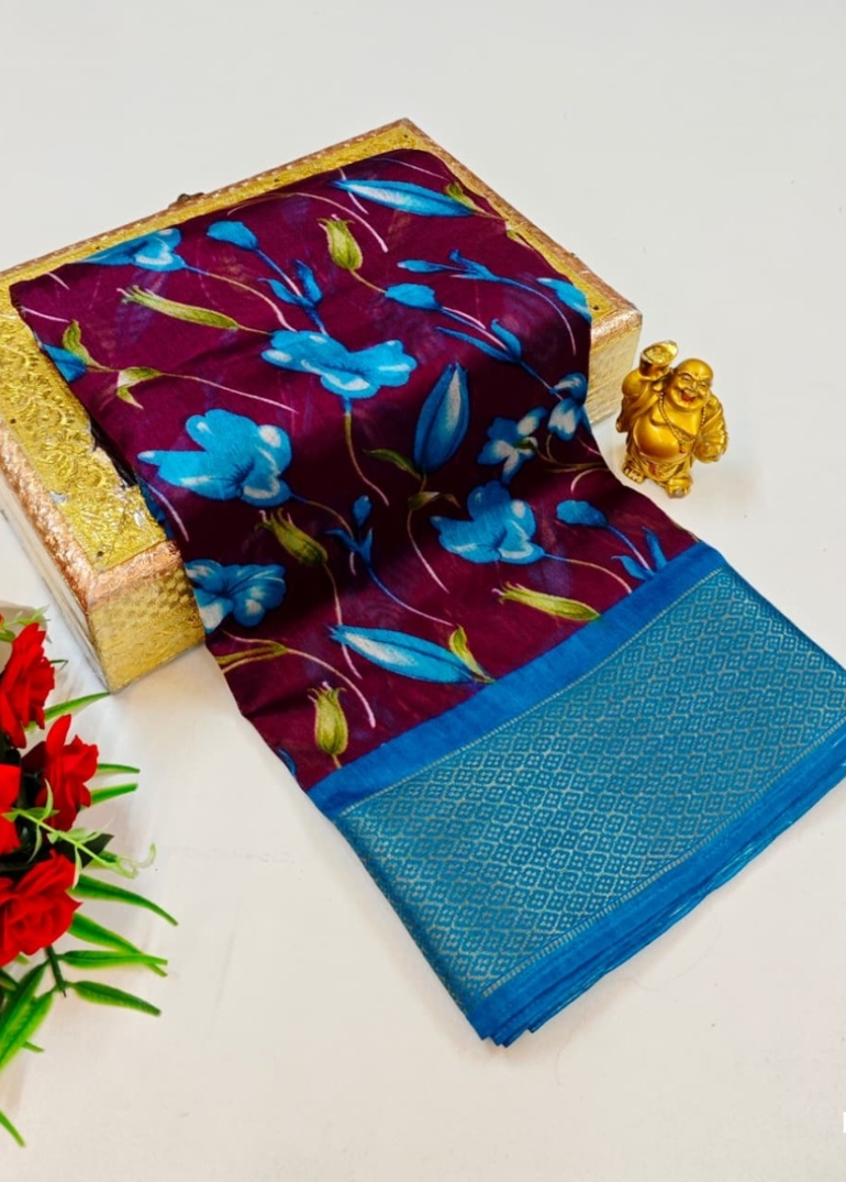 Dailywear cotton sarees premium look lightweight comfortable wear - PURPLE COLOUR (1)