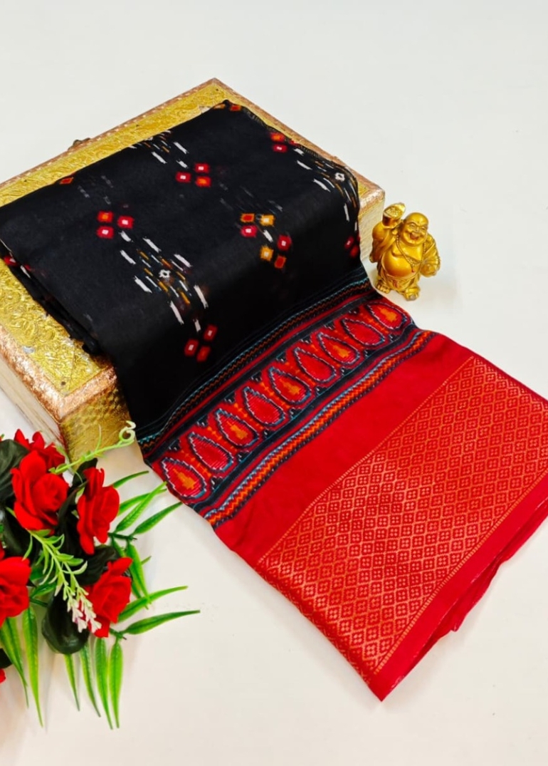 Dailywear cotton sarees premium look lightweight comfortable wear - BLACK (1)