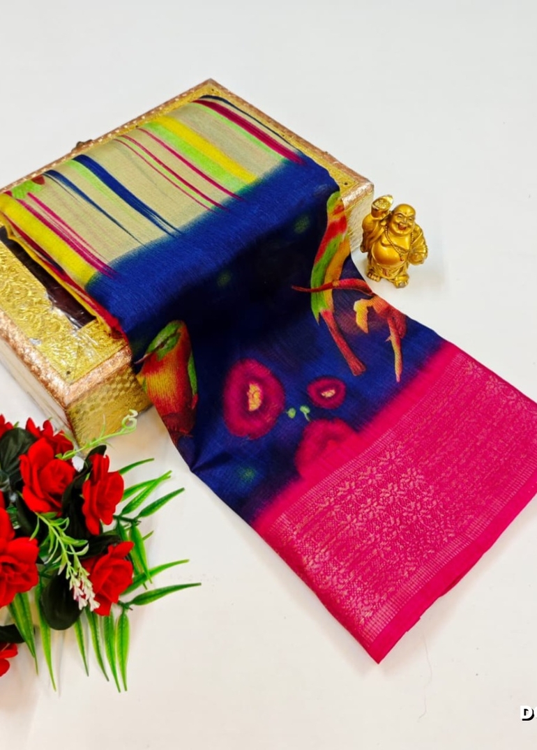 Dailywear cotton sarees premium look lightweight comfortable wear - PEACOCK BLUE