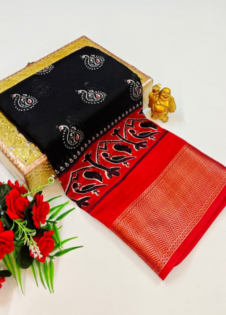 Dailywear cotton sarees premium look lightweight comfortable wear - BLACK (2)