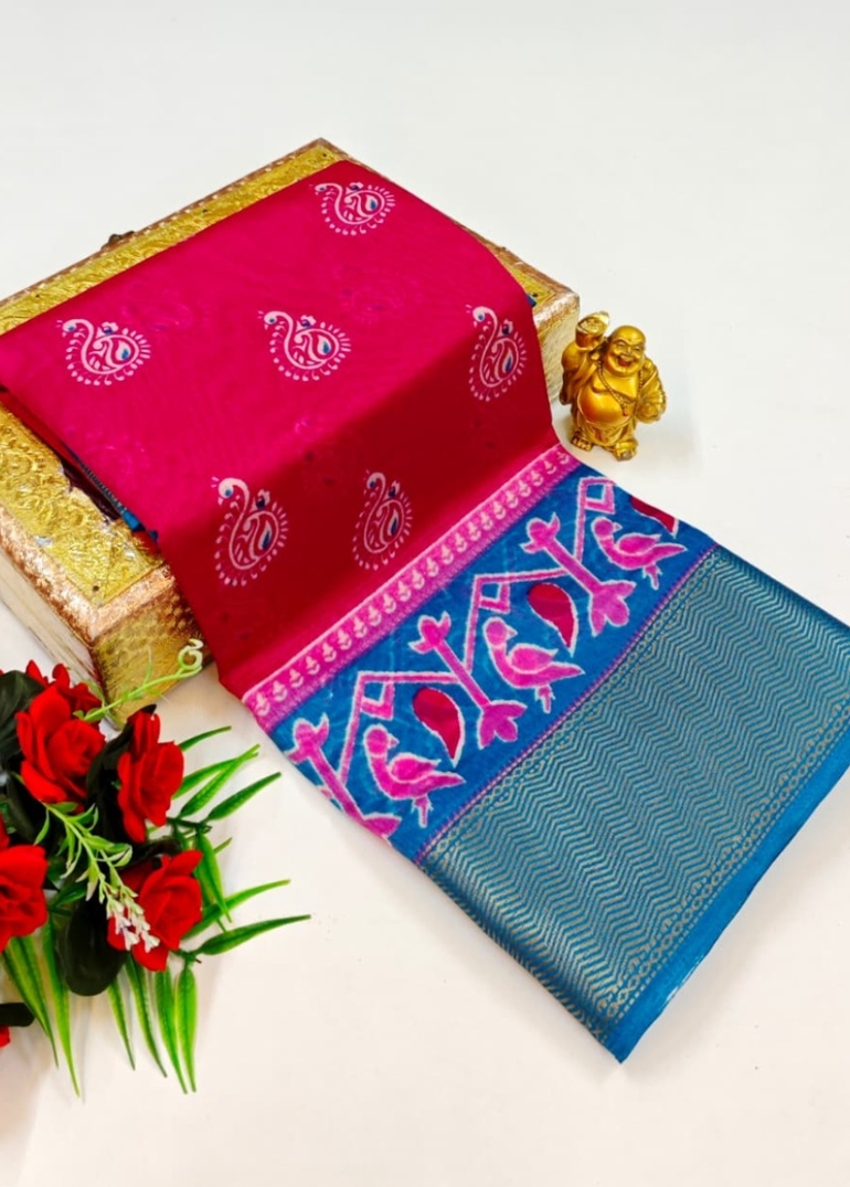 Dailywear cotton sarees premium look lightweight comfortable wear - DARK PINK (11)