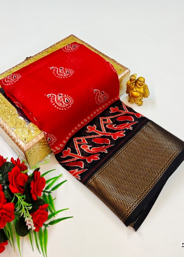 Dailywear cotton sarees premium look lightweight comfortable wear - RED (8)