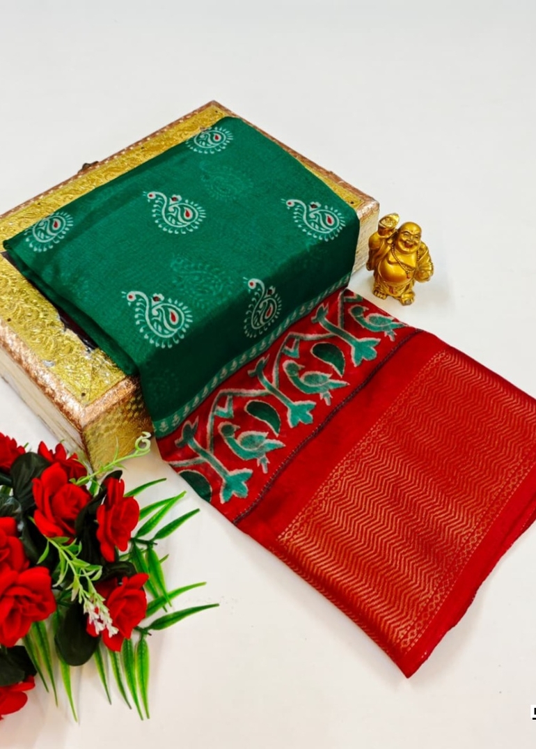 Dailywear cotton sarees premium look lightweight comfortable wear - BOTTLE GREEN (11)