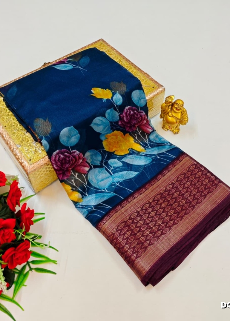 Dailywear cotton sarees premium look lightweight comfortable wear - PEACKOK BLUE (8)