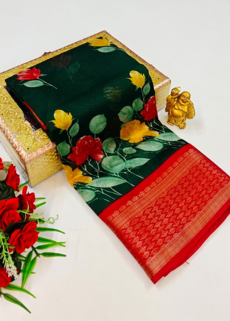 Dailywear cotton sarees premium look lightweight comfortable wear - BOTTLE GREEN (12)