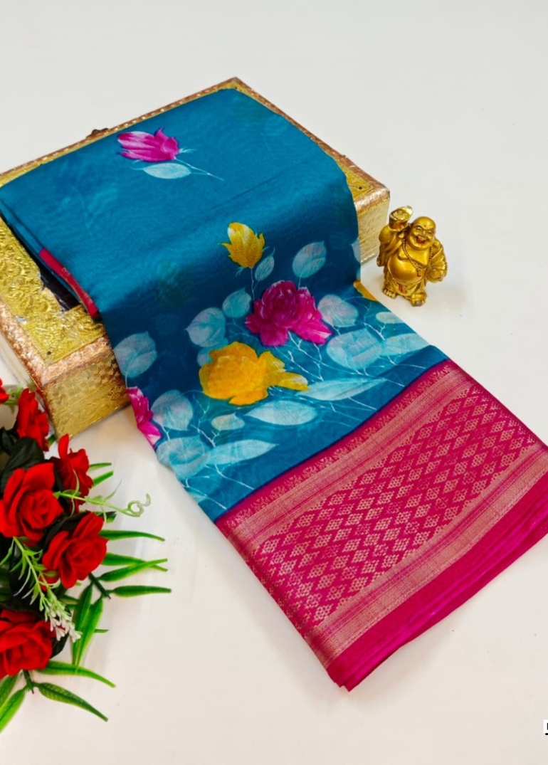 Dailywear cotton sarees premium look lightweight comfortable wear - BLUE SHADE (7)