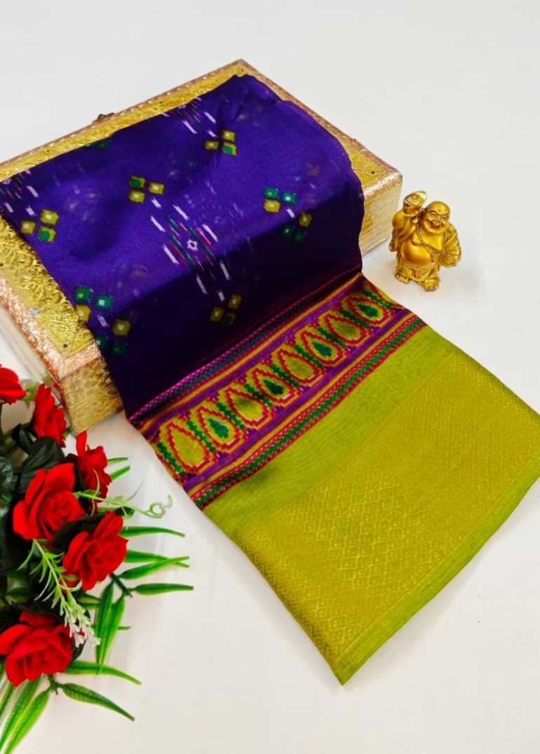 Dailywear cotton sarees premium look lightweight comfortable wear - INDIGO COLOUR (1)