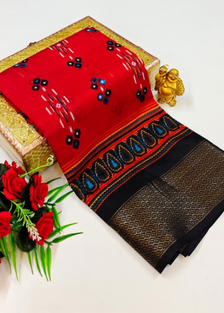 Dailywear cotton sarees premium look lightweight comfortable wear - RED (9)