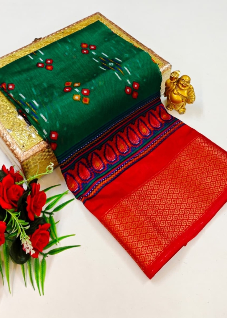 Dailywear cotton sarees premium look lightweight comfortable wear - DARK GREEN (1)