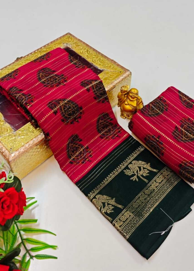 Designer party wear chiffon foil print saree- DARK PINK