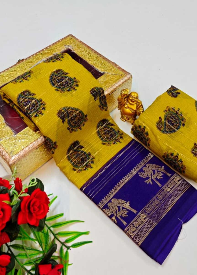 Designer party wear chiffon foil print saree - GOLD COLOUR