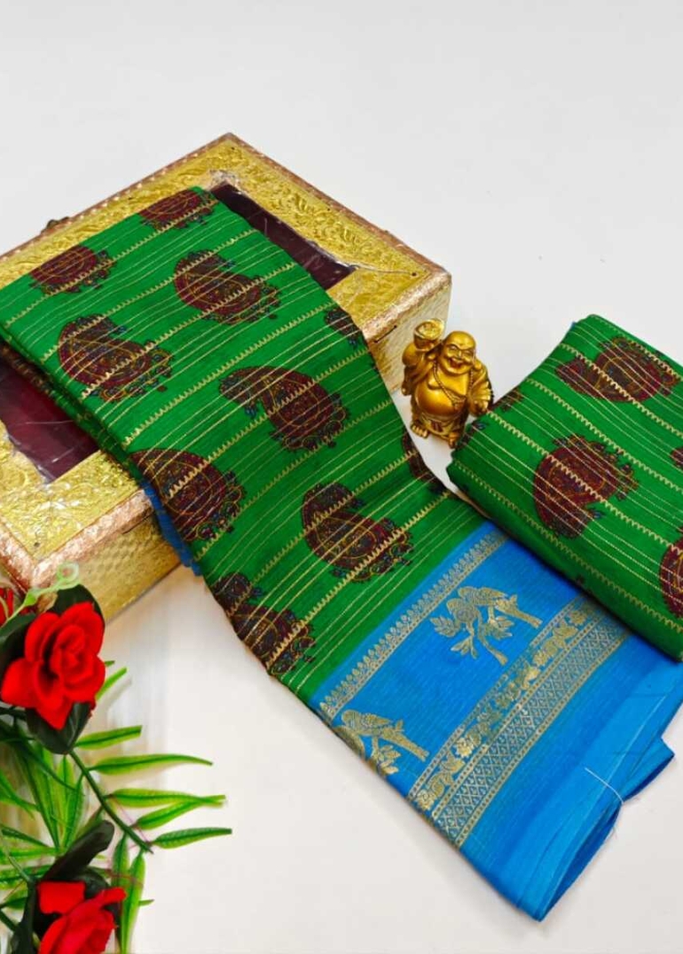 Designer party wear chiffon foil print saree - GREEN COLOUR