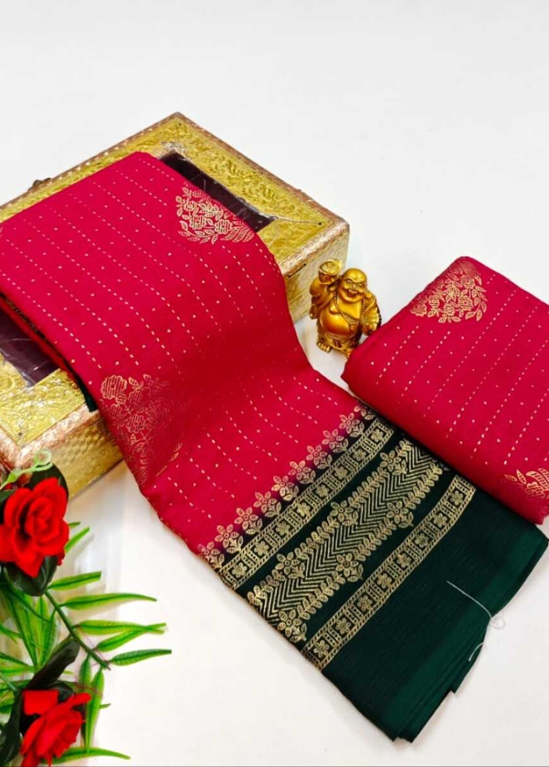 Designer party wear chiffon foil print saree - DARK PINK