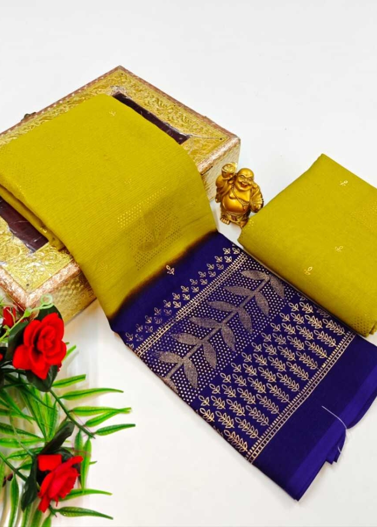 Designer party wear chiffon foil print saree - LEMON GREEN N