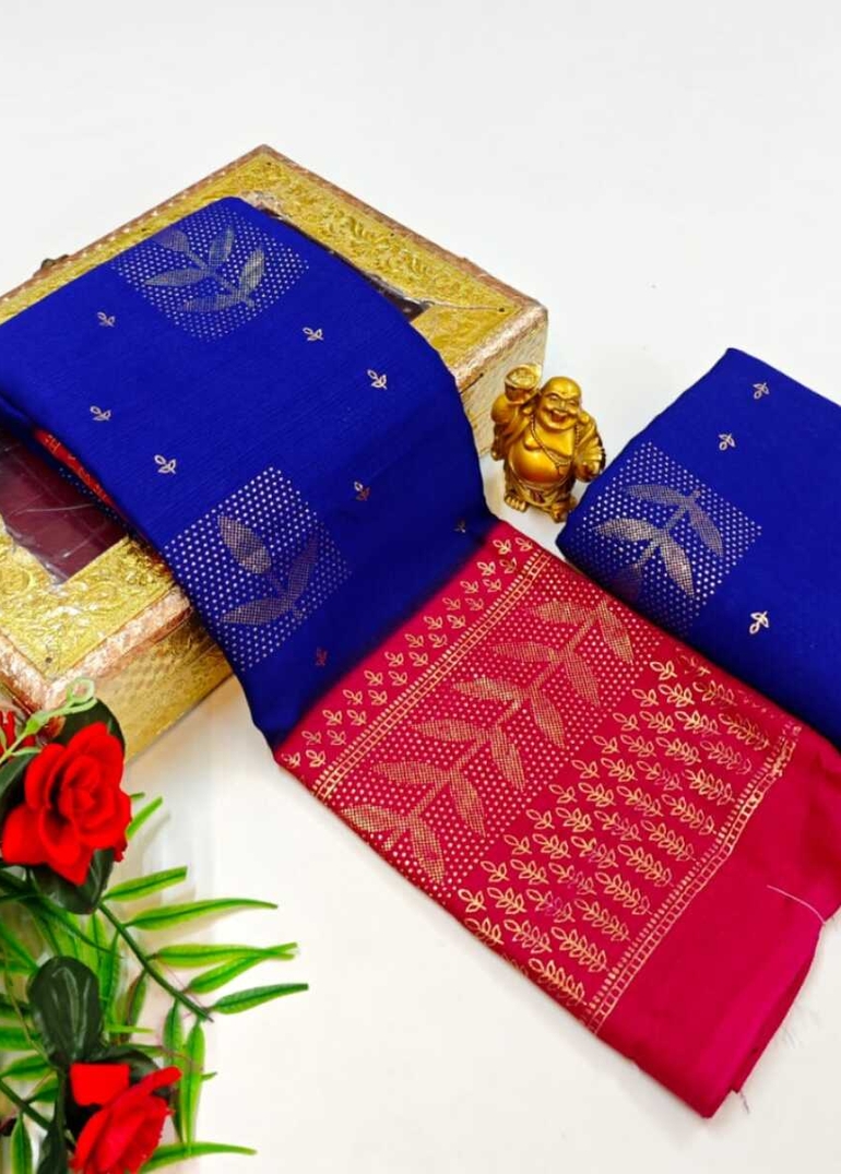 Designer party wear chiffon foil print saree - ROYAL BLUE