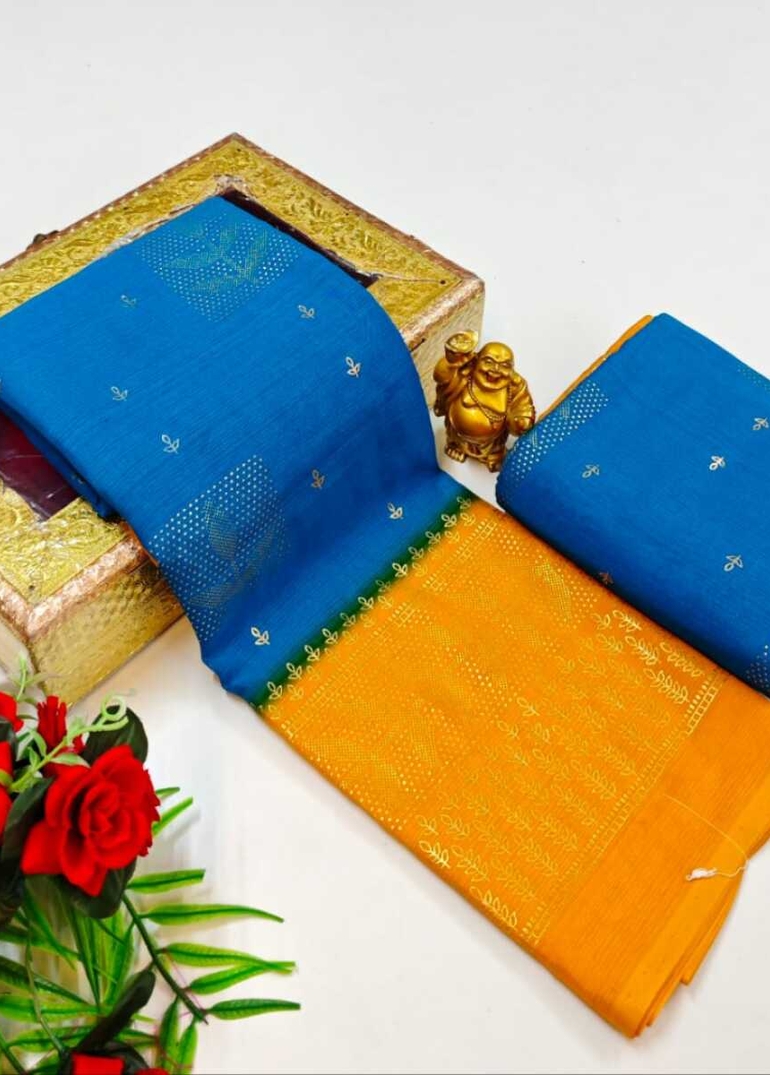 Designer party wear chiffon foil print saree - BLUE COLOUR