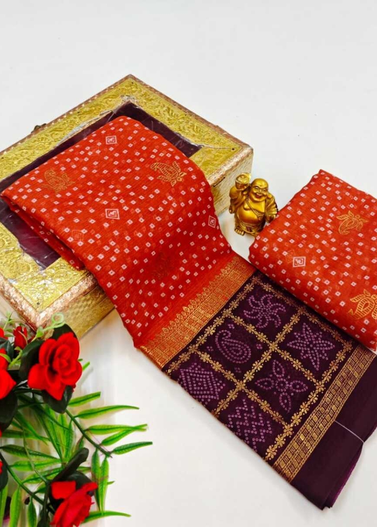 Designer Party Wear Chiffon Foil Print  saree - RED