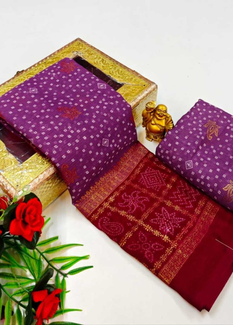 Designer Party Wear Chiffon Foil Print  saree - PURPLE COLOUR