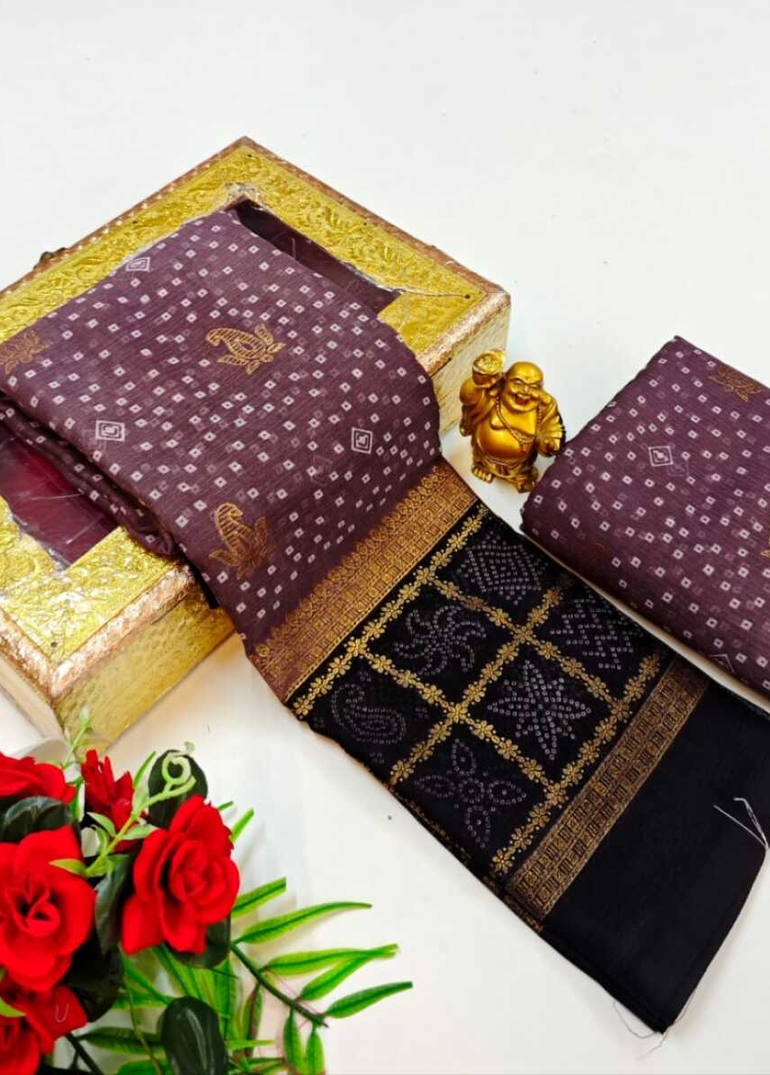 Designer Party Wear Chiffon Foil Print  saree - PLUM COLOUR
