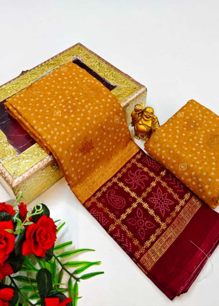Designer Party Wear Chiffon Foil Print  saree - BRONCE COLOUR