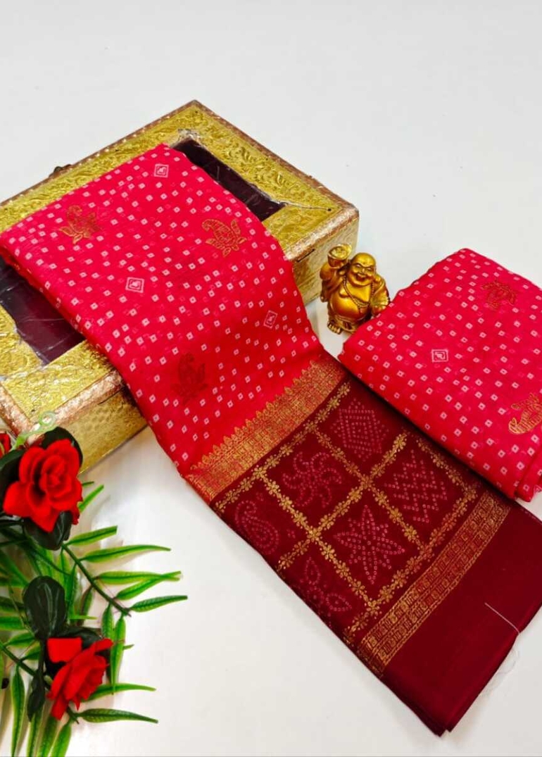 Designer Party Wear Chiffon Foil Print  saree - DARK PINK