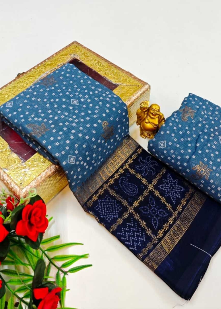 Designer Party Wear Chiffon Foil Print  saree - BULE
