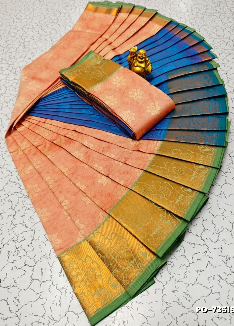Poonthamil Elegant Traditional Saree - LIGHT ORANGE