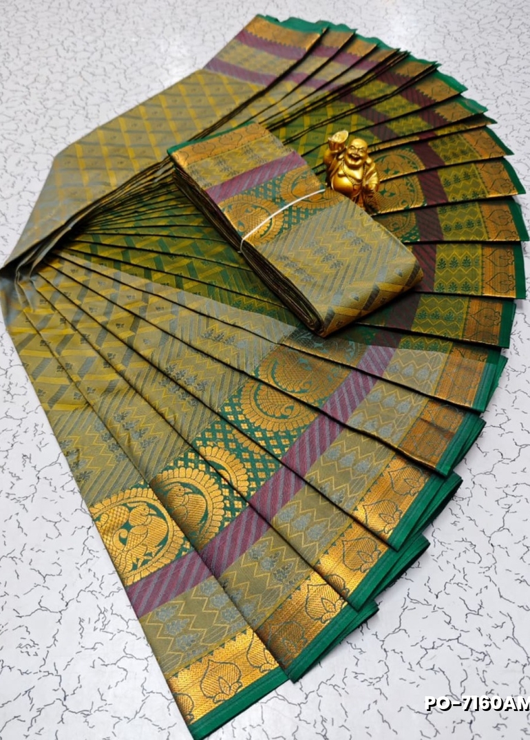 Poonthamil Elegant Traditional Saree - LEMON GREEN