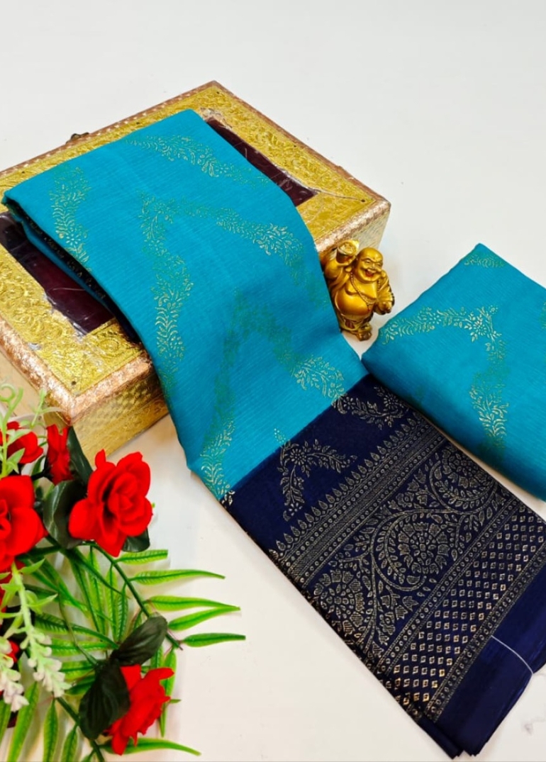Designer party wear chiffon foil print saree - BLUE COLOUR (1)