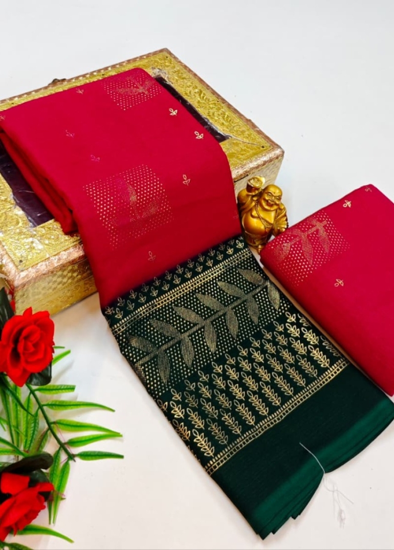 Designer party wear chiffon foil print saree - MEJANTA