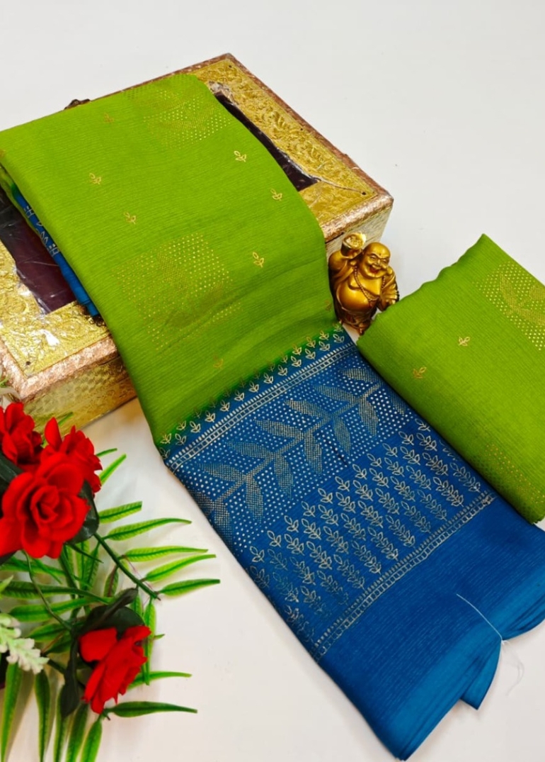 Designer party wear chiffon foil print saree - LEMON YELLOW N (1)