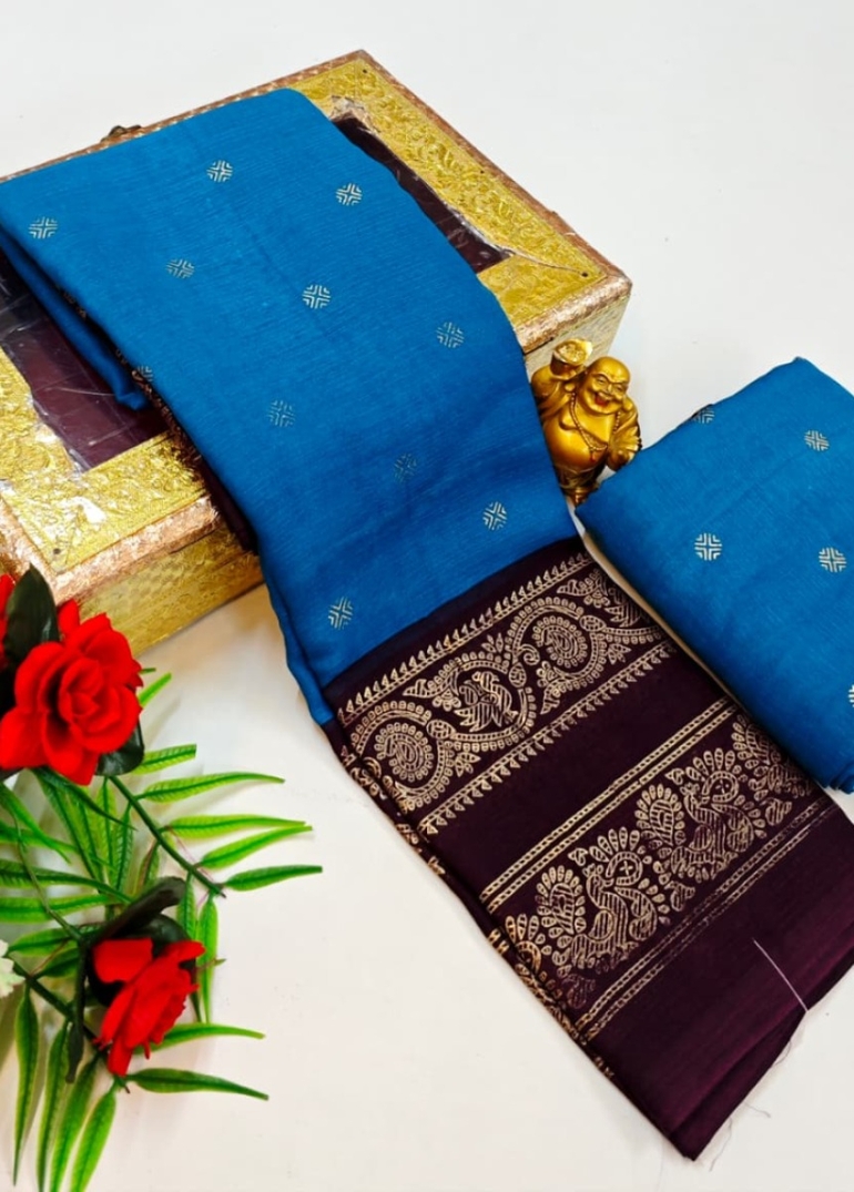 Designer party wear chiffon foil print saree - BLUE COLOUR (3)