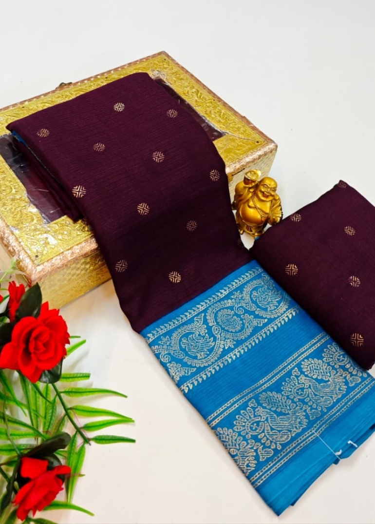 Designer party wear chiffon foil print saree - MAROON COLOR