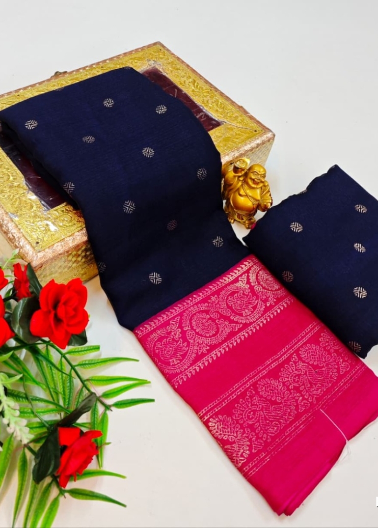 Designer party wear chiffon foil print saree - NAVY COLOUR