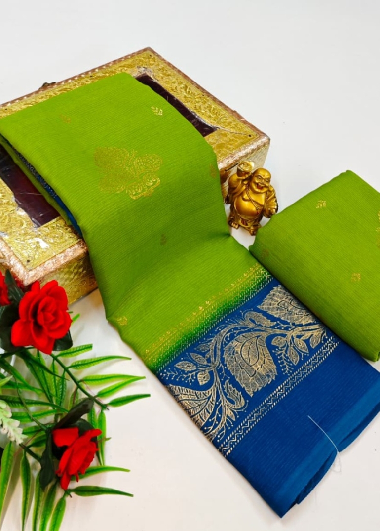 Designer party wear chiffon foil print saree - LEMON GREEN N (1)