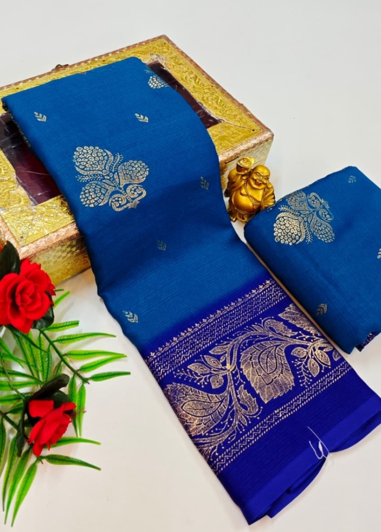 Designer party wear chiffon foil print saree - BLUE SHADE (1)