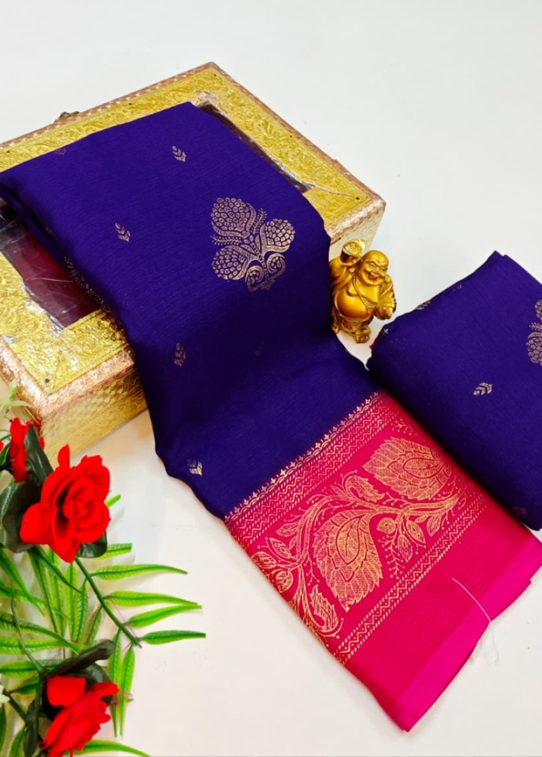 Designer party wear chiffon foil print saree - INDIGO COLOUR