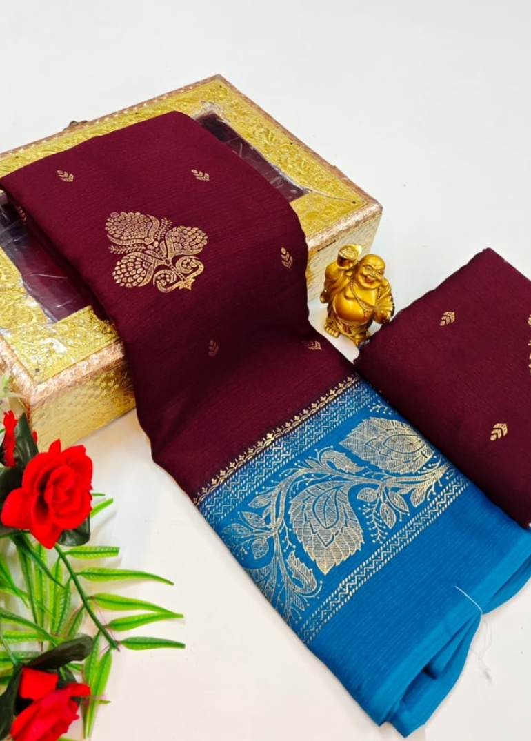 Designer party wear chiffon foil print saree - MERUN (1)