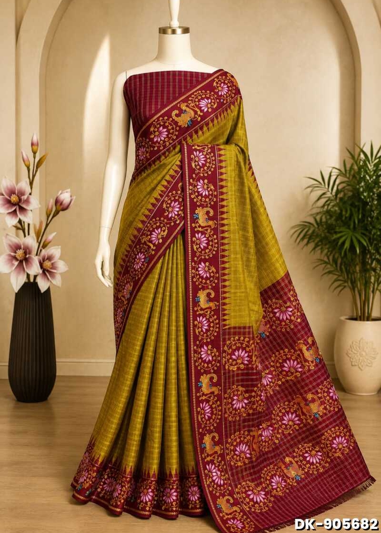 DIGITAL PRINTING DOLA SILK COTTON SAREES - METALLIC GOLD