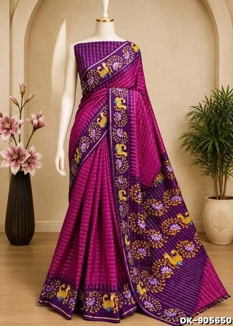 DIGITAL PRINTING DOLA SILK COTTON SAREES - MEJANTA