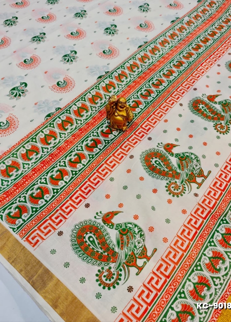 TRENDING KERALA SPECIAL FULL WORK EMBOSSED DIGITAL PRINTING SAREE COLLECTIONS - WHITE N (1)