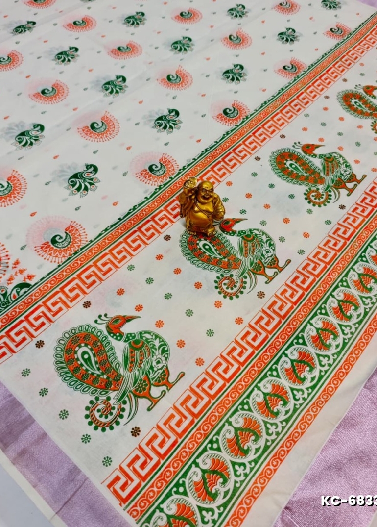 TRENDING KERALA SPECIAL FULL WORK EMBOSSED DIGITAL PRINTINGSAREE COLLECTIONS - WHITE N