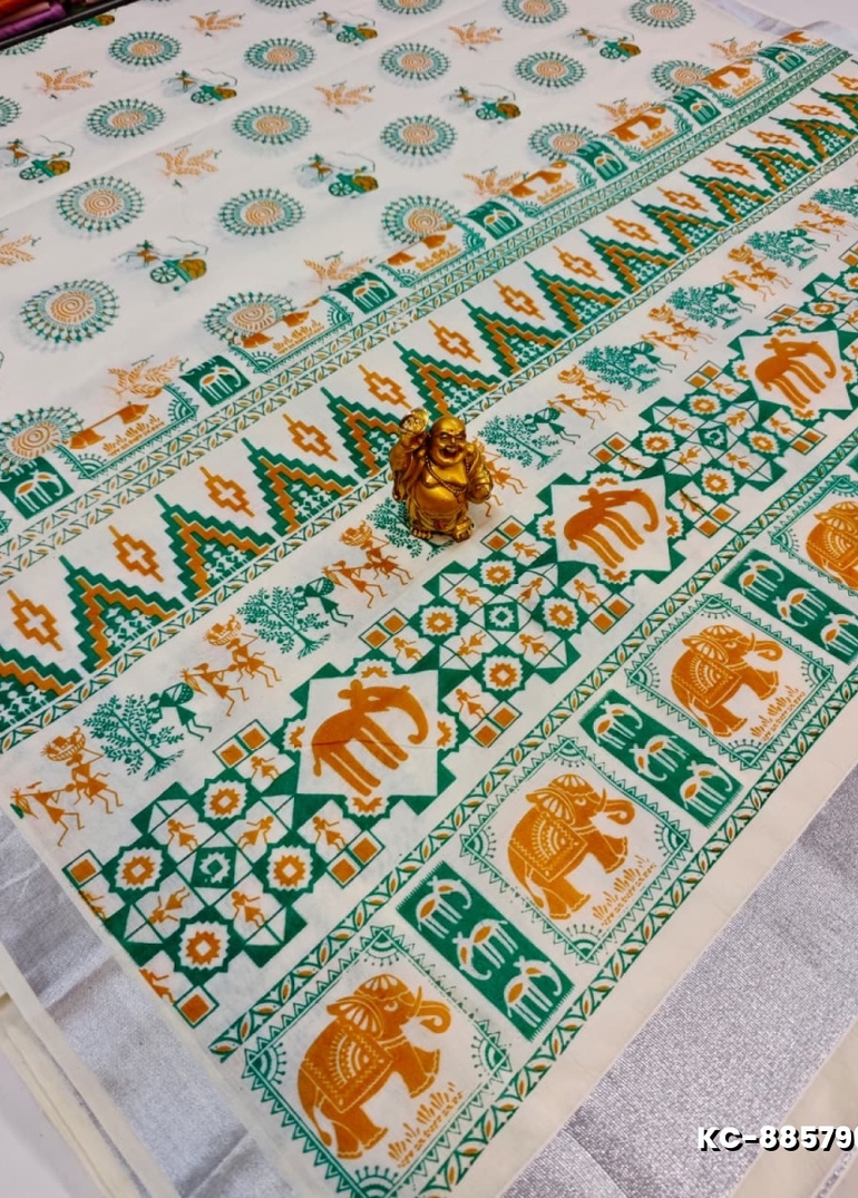 TRENDING KERALA SPECIAL FULL WORK EMBOSSED DIGITAL PRINTINGSAREE COLLECTIONS - WHITE N (1)